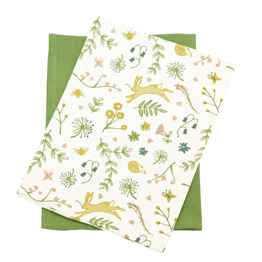 Walton & Co Multicolour - Meadow Countryside And Flowers 100% Cotton Kitchen Indoor/Outdoor Tableware (Meadow Tea Towel Set Of 2: 50Cm X 70Cm)