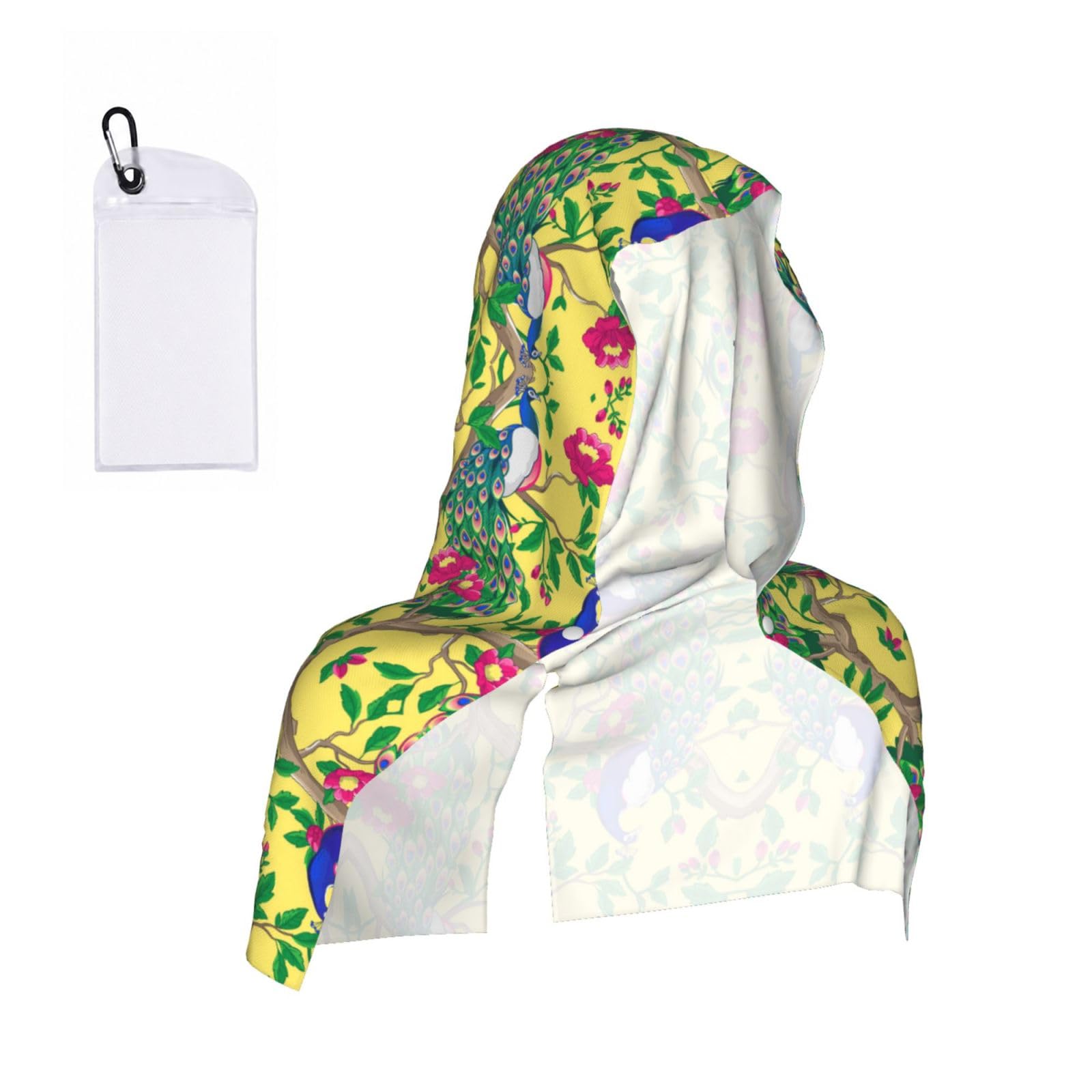 Esnaiuvcd Black Beautiful Peacock Print Multifunctional Cooling Hoodie Bandana Portable Sweat Absorbing Design For Beach Workouts Exercise Heat Relief Accessories