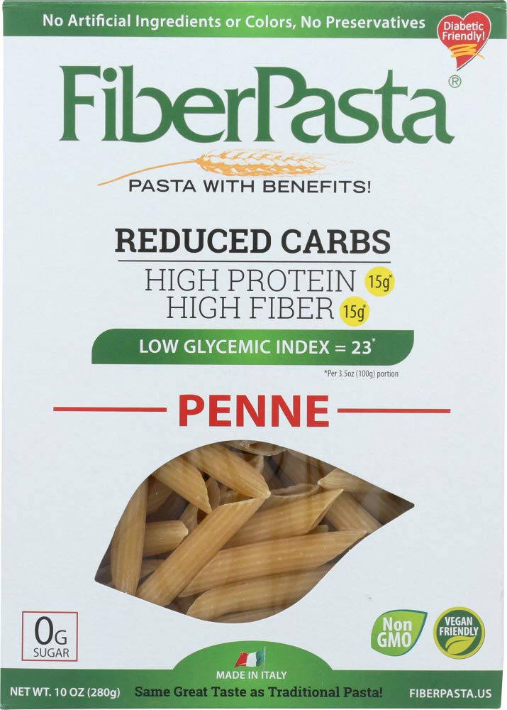 FiberPasta- Penne Non GMO- Vegan- Low Glycemic- High Protein- High Fiber