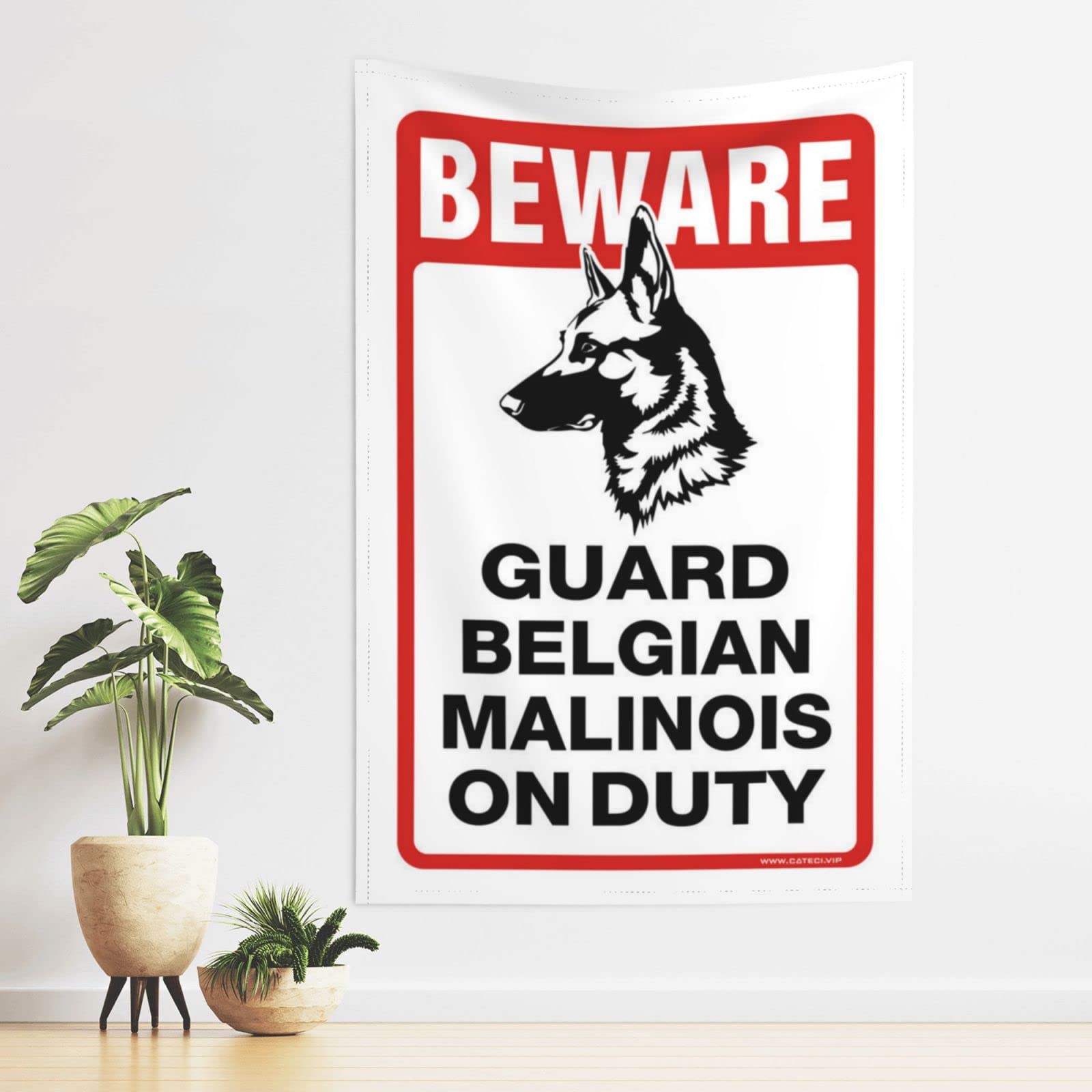 Pravoxi Men's One Color Decor For Man Cave Beware! Guard Belgian Malinois On Duty Tapestry Room Door Decor Flags For Room Teen(100X150cm)
