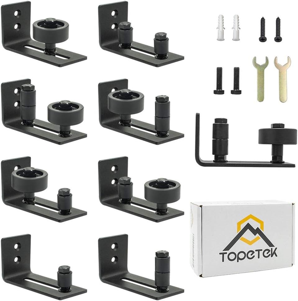 Barn Door Floor Guide Roller - Wall Mount Adjustable Channel Stay Roller with 8 Different Setups Fit for All Sliding Barn Doors, Sits Flush to Floor, Black Powder Coated Bottom Bracket Hardware