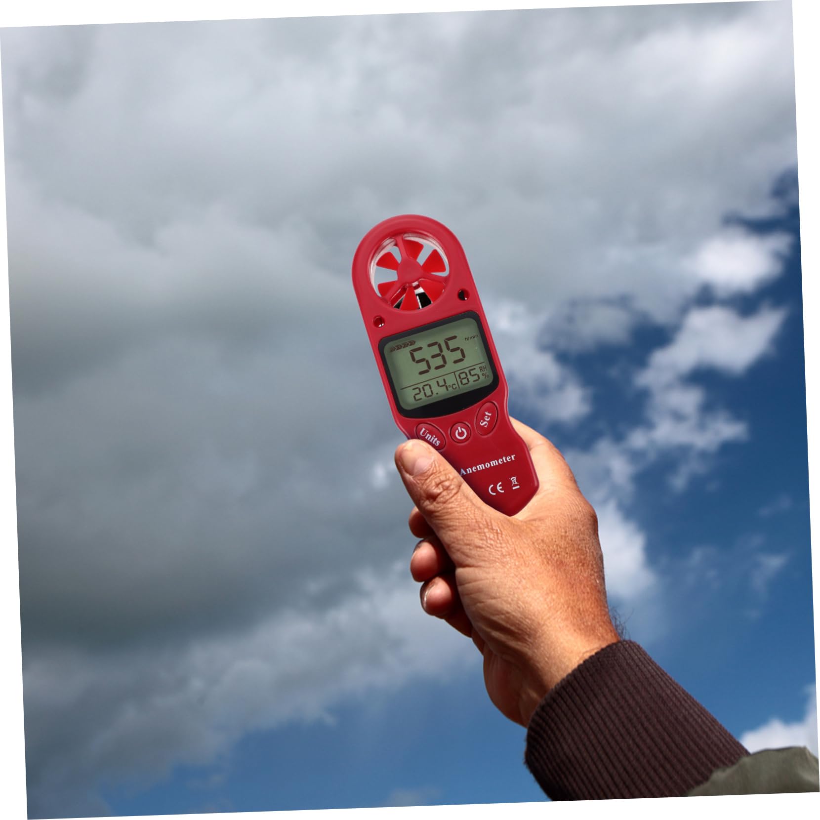 TOPBATHY Anemómetro Digital Portátil Mini, Termómetro E Higrómetro de Mano, Medición de Temperatura y Humedad, para Taller y Uso Industrial