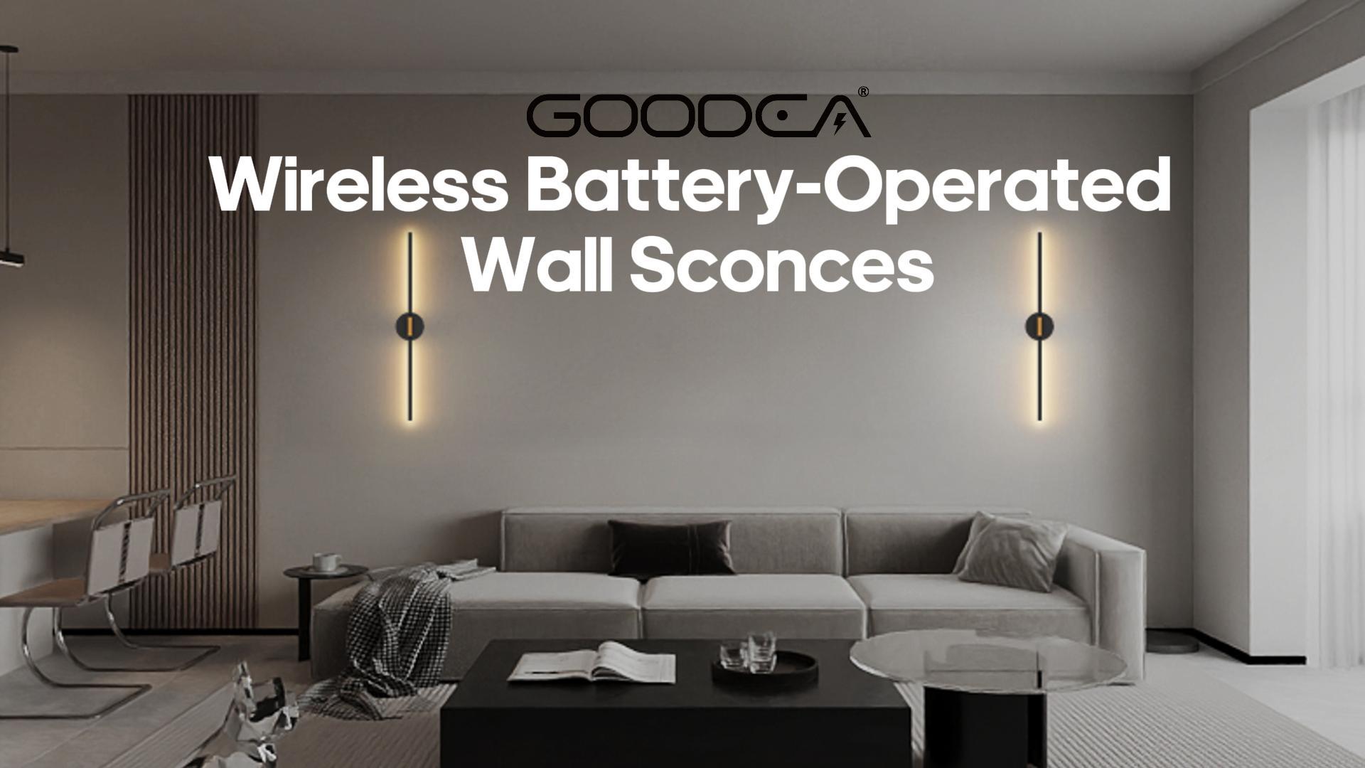 Image of GOODEA Peel and Stick Wall Sconces, Battery Operated Wall Sconces Set of 2 | 28.3 inch LED 3000K Rechargeable & Dimmable Wall Lights with Remote for Hallway, Stairway, Bedroom, Living Room