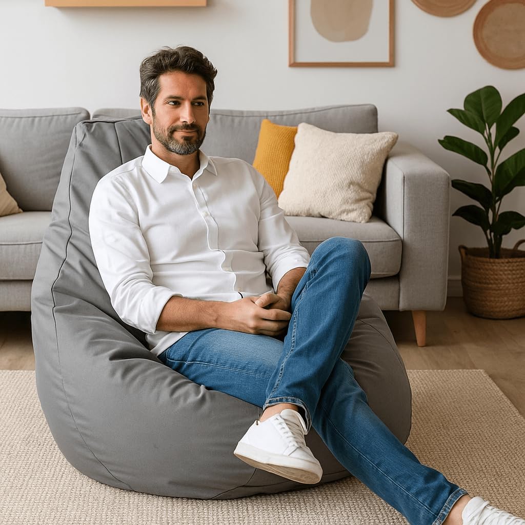 Sillón Gamer para Exteriores e Interiores con Relleno de Perlas de EPS, Puff, Silla de Relax, cojín para Asiento, cojín para el Suelo, Bean Bag de 225L (Gray)