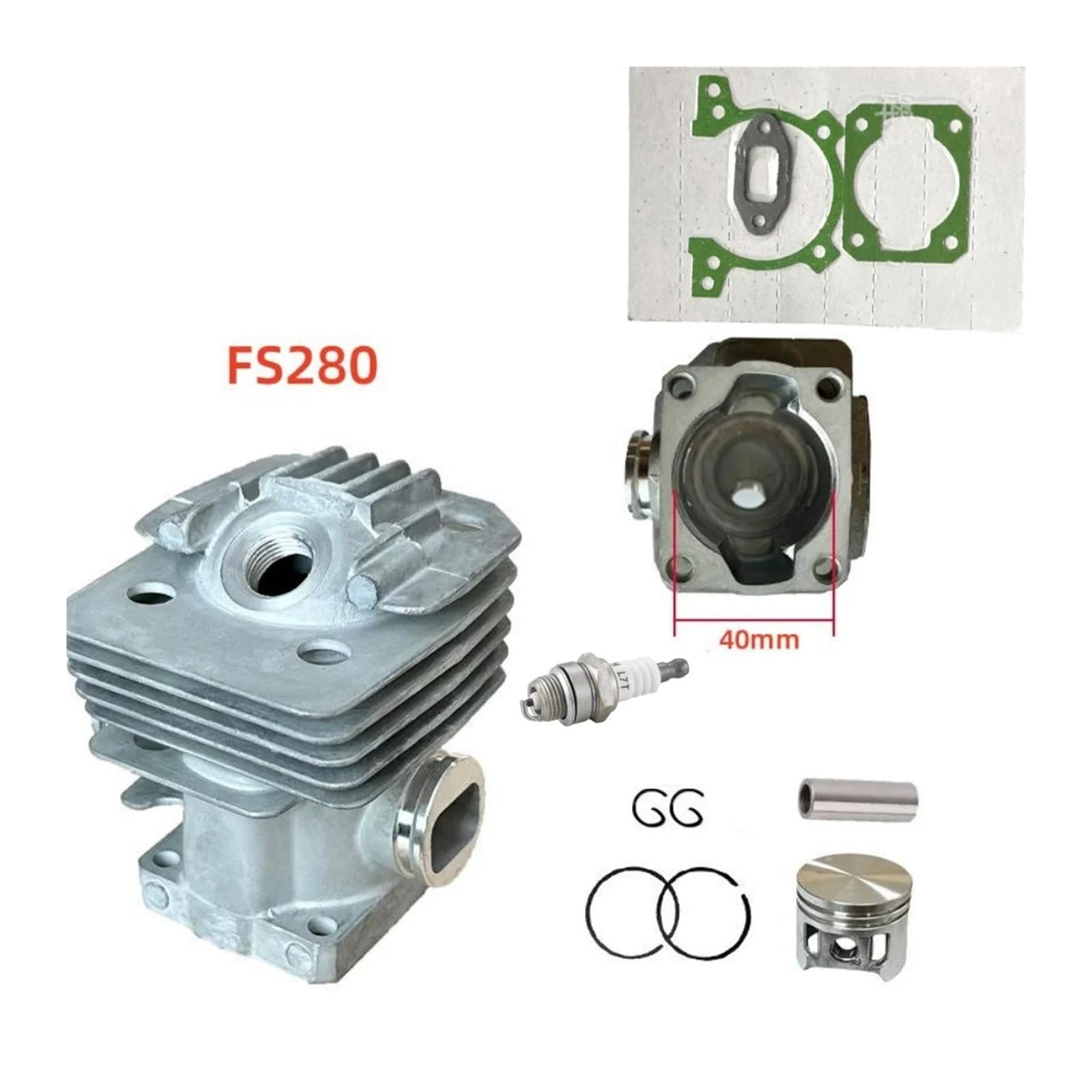 Zestaw tłoka cylindra 35 mm, 38 mm i 40 mm pasujący do kosy spalinowej S-t-i-H-L FS160, FS220, FS280, FS 160, 220, 280, podkaszarki, części do podkaszarek(40mm FS280)