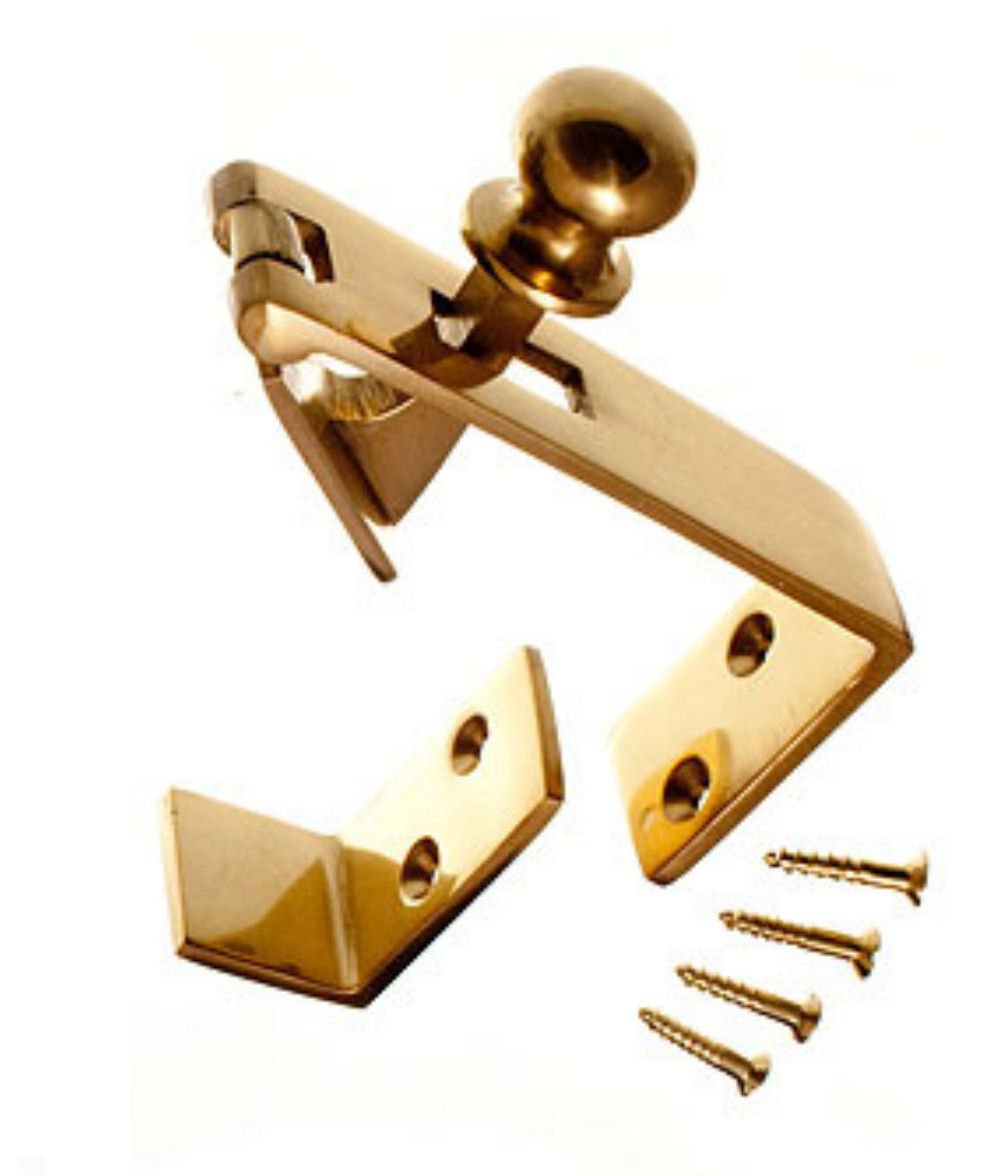 BRASS COUNTER FLAP CATCH AND STAY POLISHED BRASS WITH SCREWS