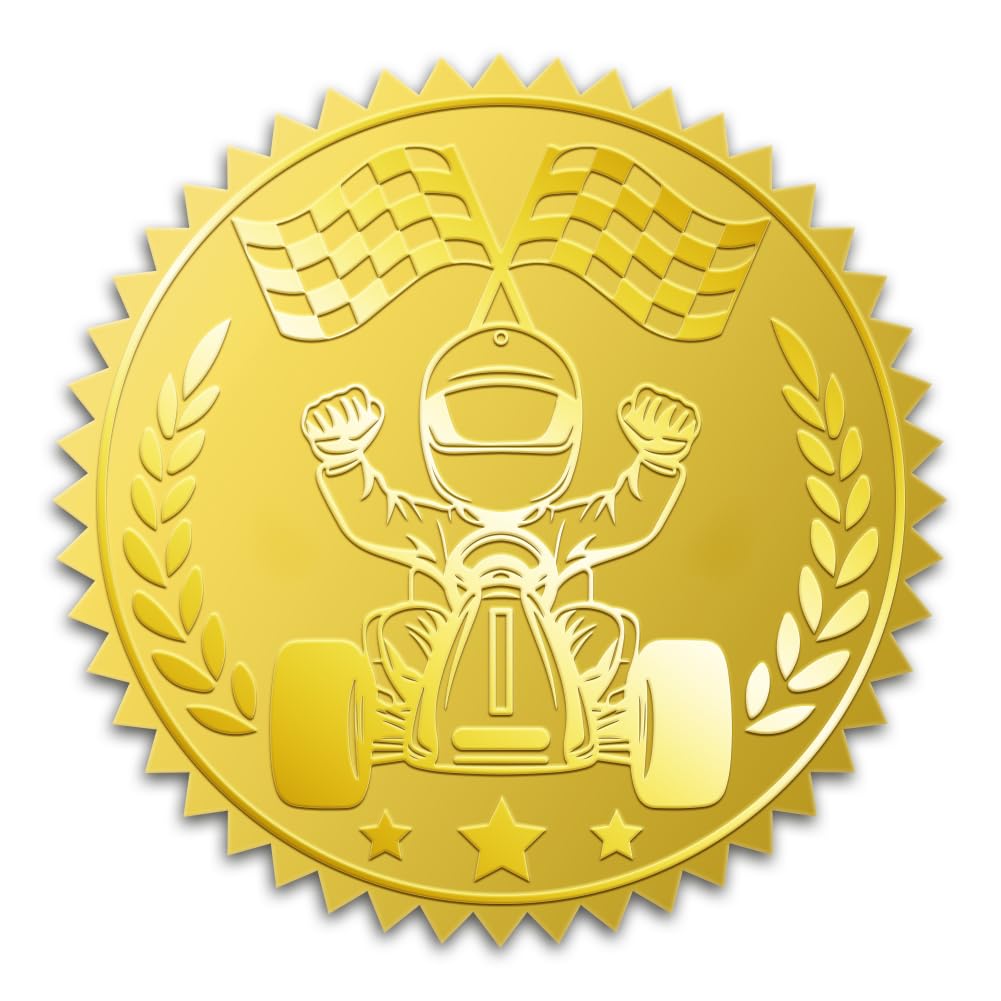 WADORN 100Pcs Award Medal Gold Foil Stickers, 2 Inch Car Race Gold Embossed Envelopes Seals Round Self Adhesive Certificate Seal Labels for DIY Crafts Tournaments Match Sports Competition Teams Adult