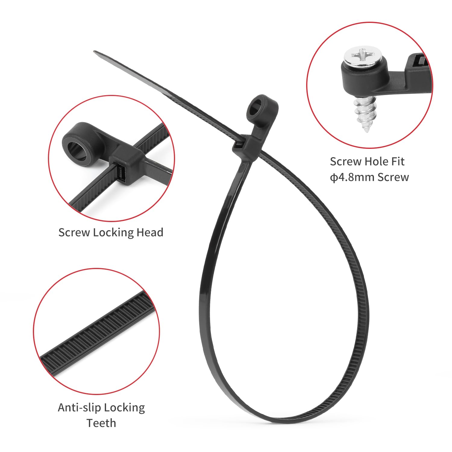 Confezione da 100 fascette resistenti con montaggio a vite, 4,8 x 300 mm, con viti in omaggio, fascette in nylon resistenti con fori preforati per una gestione sicura, ideali per vari usi (34 kg)