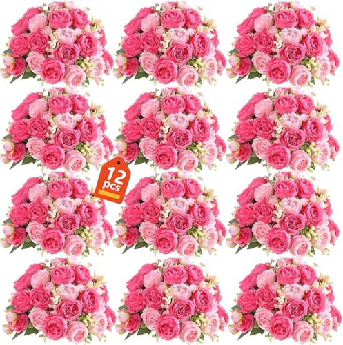 peonies artificial flowers 12 Bundles pink flowers...