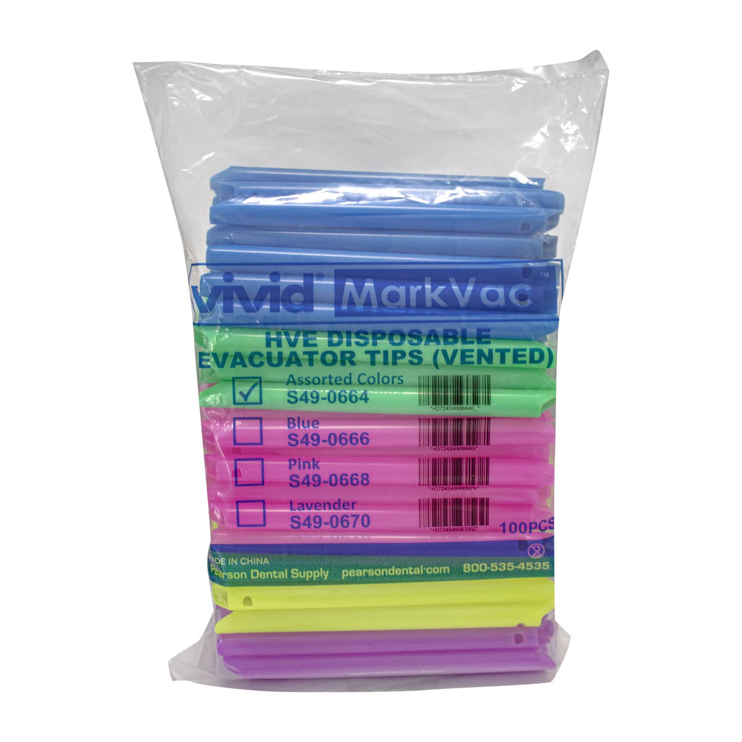 1000 HVE Rainbow Assorted Evacuation Suction Dental Tips, Vented, 10 Bags