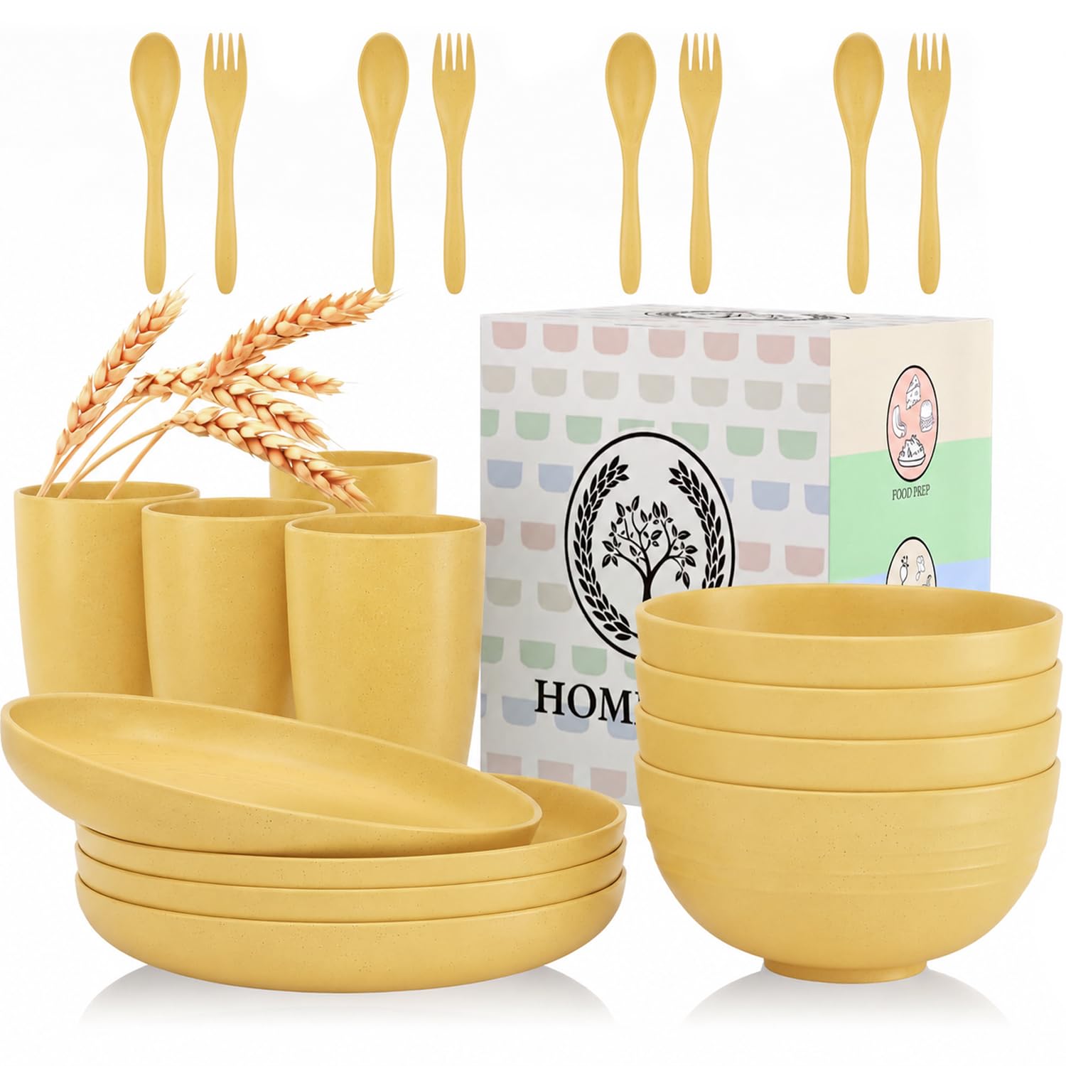 Homienly Wheat Straw Dinnerware Set - 20 Pieces -26