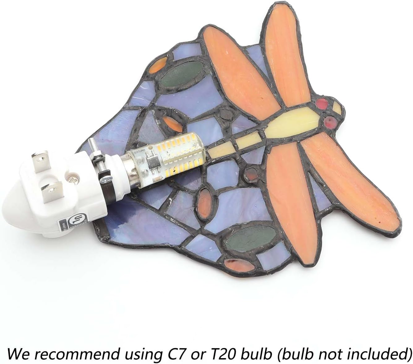 Bieye L10931 Tiffany Style Stained Glass Dragonfly Wall Lamp with Plug-in Night Light Socket for Home Decor (Blue)