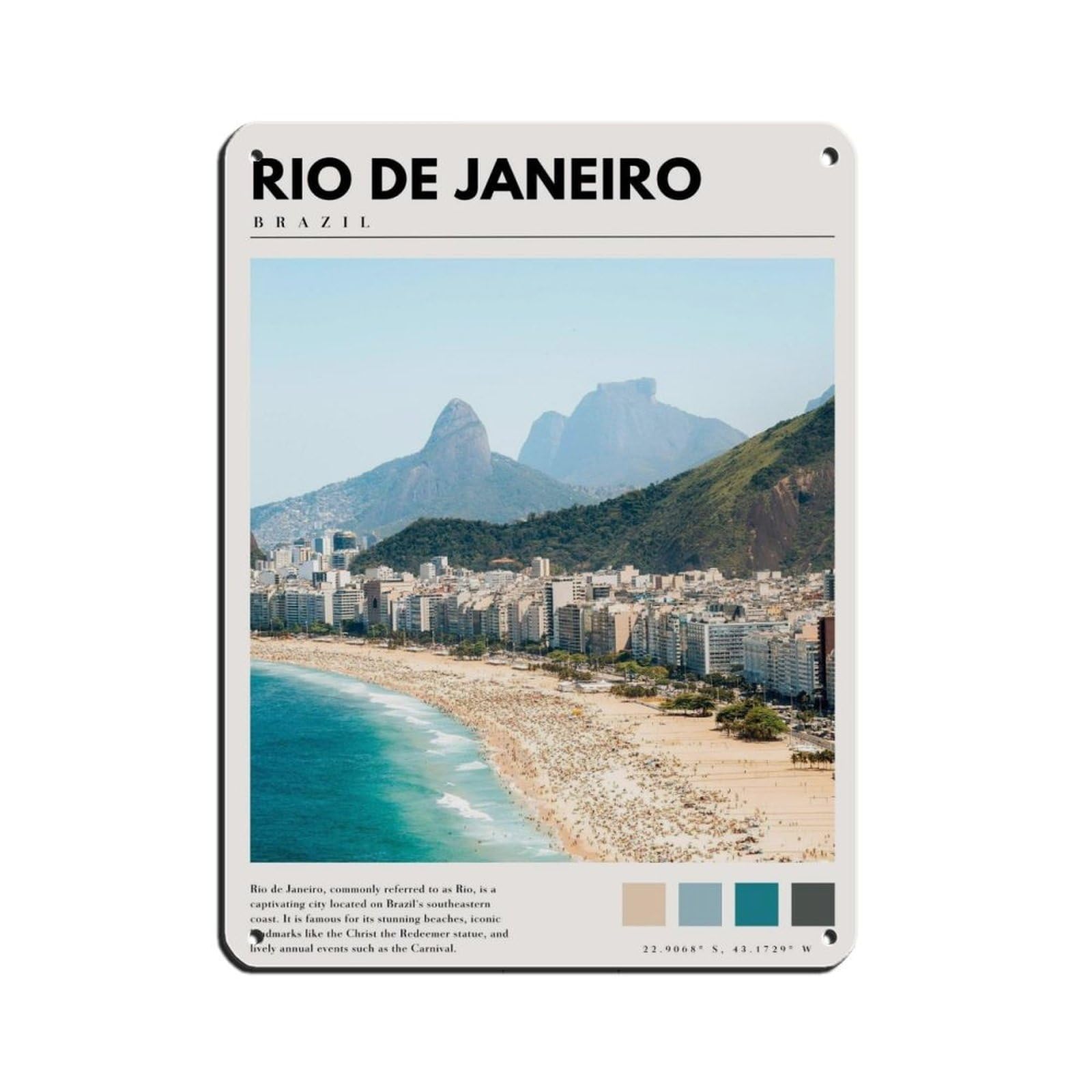 Rio Brazil Poster Rio De Janiero Art Tin Sign Vintage Metal Pub Club Cafe Bar Home Wall Art Decoration Poster Retro 12x16inch(30x40cm)
