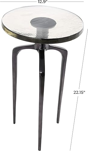 Miniatura 3 de Deco 79 Mesa auxiliar de metal de aluminio con mesa de vidrio texturizado, mesa auxiliar de 13 x 13 x 22 pulgadas, color negro