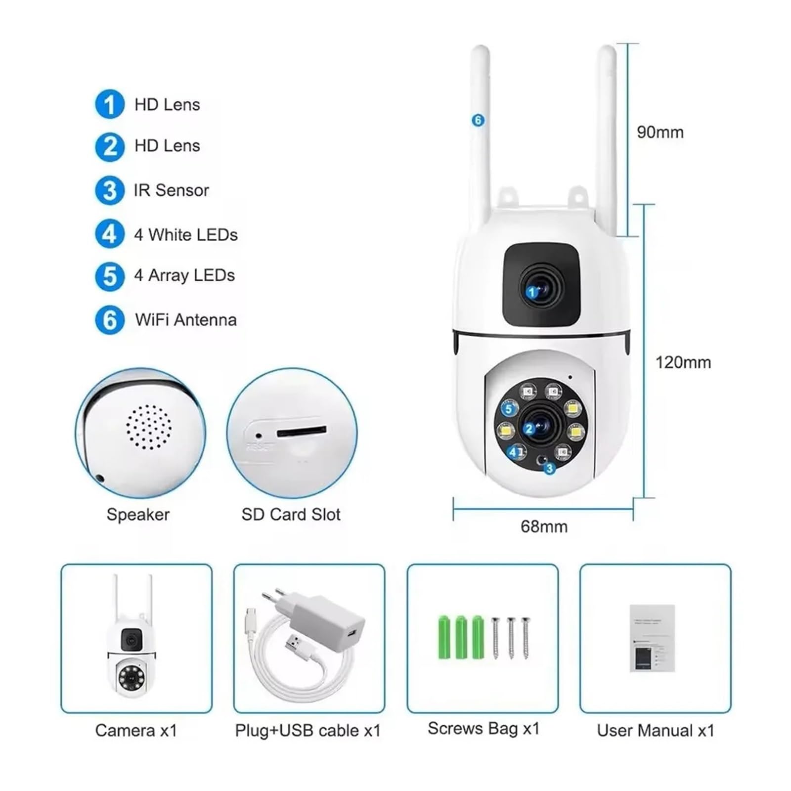 Caméra de surveillance de sécurité IP WiFi PTZ extérieure à double objectif