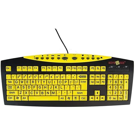 Ablenet Keys-U-See Large Print US English USB Wired Yellow on Black Keyboard, Standard Size Keys with Large Letters - Product #10090103