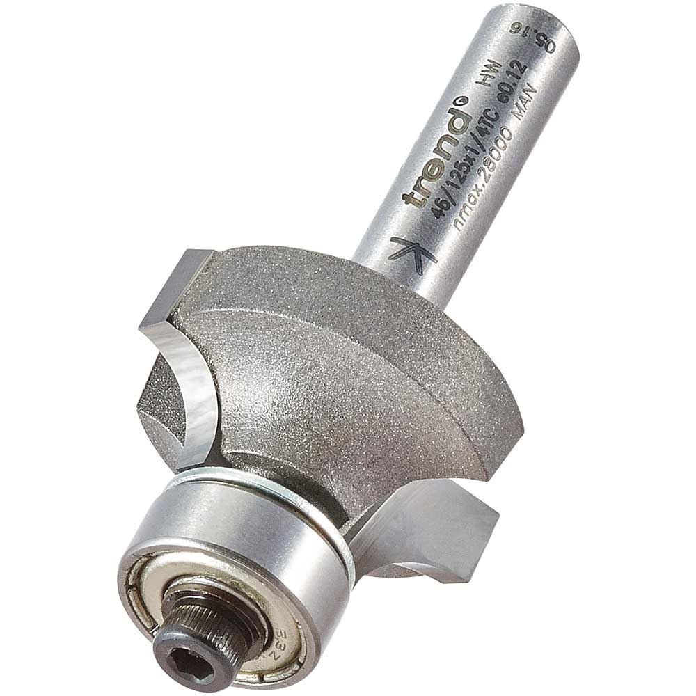 Trend Profesjonalny frez owalny z prowadzeniem łożyskowym, promień 6 mm, trzpień 1/4 cala, średnica cięcia 24,7 mm i długość cięcia 12 mm, dwa łożyska, węglik spiekany (TCT), 46/125X1/4TC