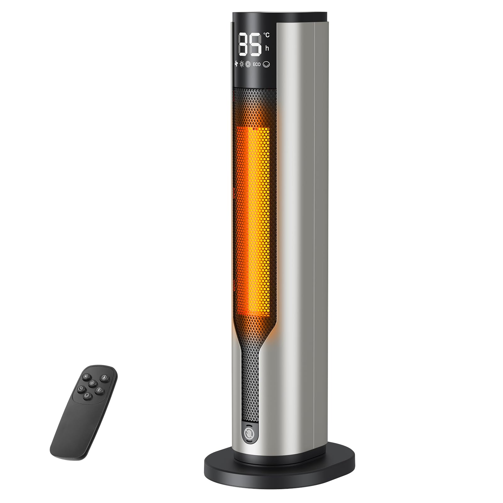 Calefactor Bajo Consumo 2000W, Calefactor Baño Portátil, Estufa Eléctrica Oscilante 70°, Calefactor Ceramico PTC con Mando de Distancia, 3 Modos, Temporizador 12h, Doble Protección de Seguridad