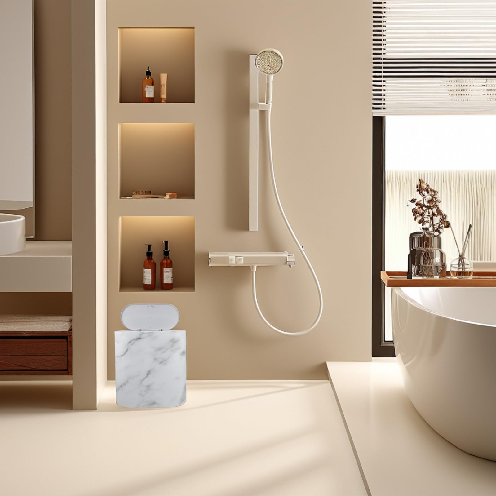 Generico Pattumiera da Bagno Stretta Effetto Marmo in Plastica 1 Pezzo | Design Facile Salvaspazio Moderata Fessure e Capacità da Pulire Casa e Soggiorno