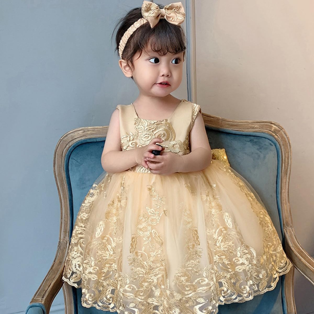 NOLITOY Vestido Princesa Niña Años Vestido de Fiesta con Lazo de Encaje para Actuaciones y Disfraces Infantiles