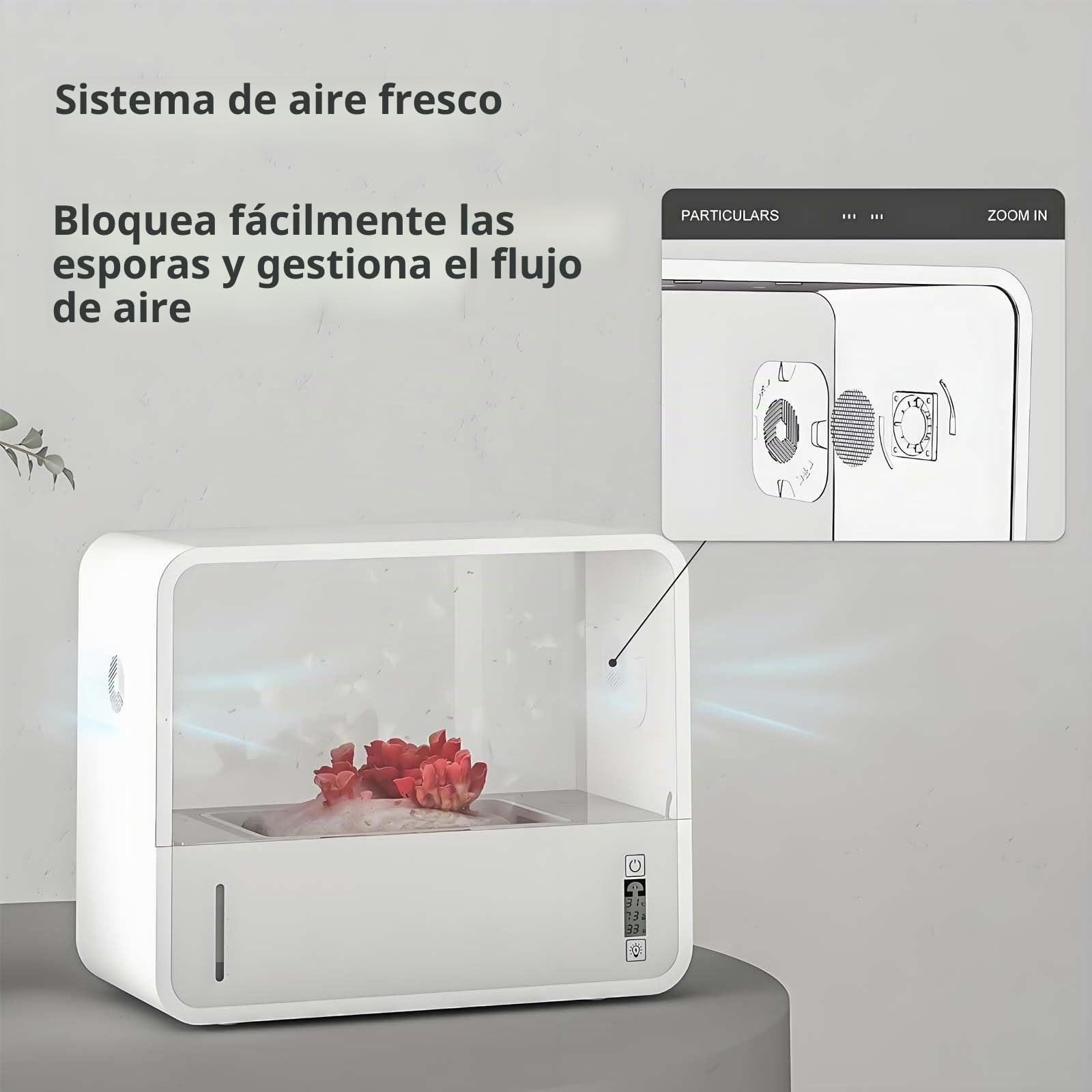 Kit de Cultivo de Setas con humidificación automática, Tienda de Cultivo Inteligente para Interior con luz LED y Pantalla de Temperatura, Caja de Aire estático para Uso doméstico para Setas Shiitake,