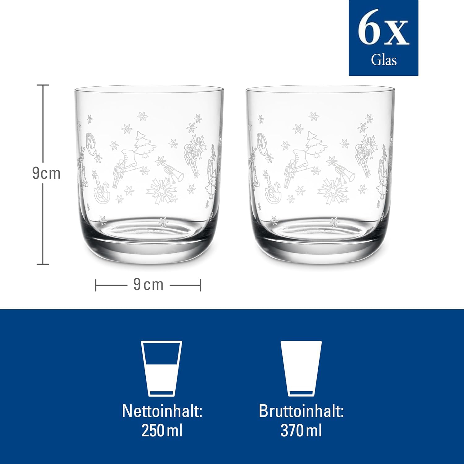 Villeroy & Boch Toy's Delight Lot de 12 verres à long drink (300 ml) et 6 verres à eau (250 ml) avec motif pantographie de Noël en cristal transparent