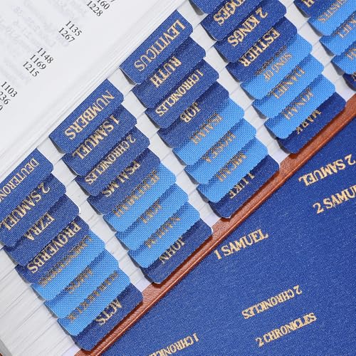 Fabric Bible Tabs, 80 Pcs Blue Cloth Gold Foil Index Tabs with Ruler - 66 Books Chapters & 14 Blank DIY Index Stickers, Bible Journaling Study Supplies, Premium Christian Gift Set for Men and Women