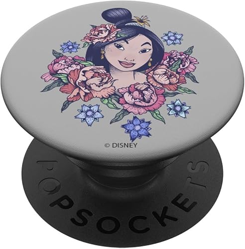 Disney Mulan Floral Sketch Portrait PopSockets - Agarre y soporte para teléfonos y tabletas, Negro