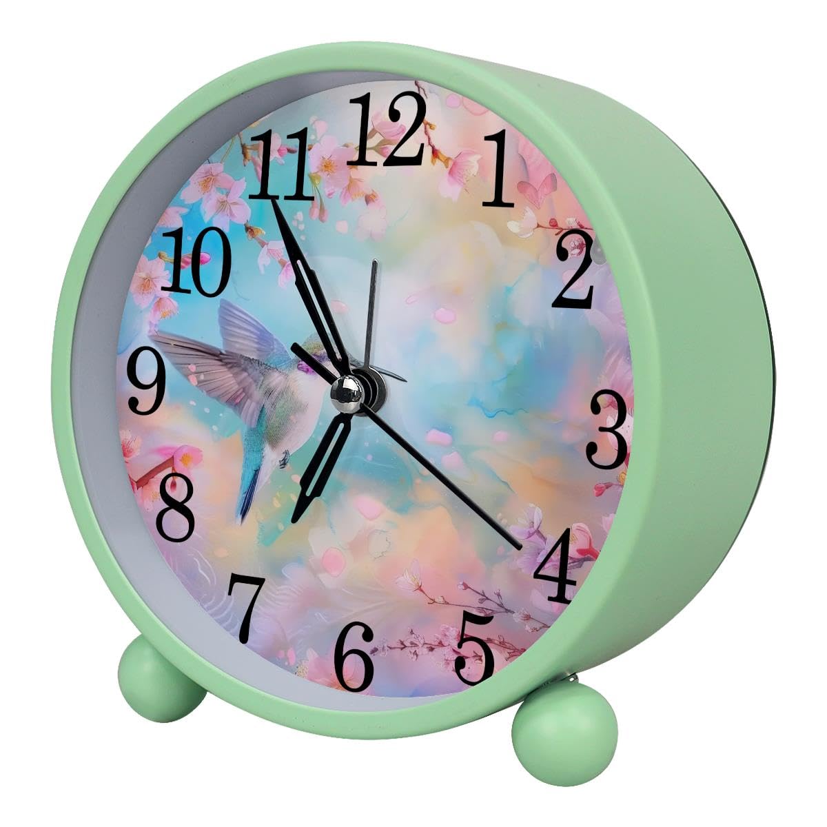 Luoweisi Alarm Clock Cherry Blossom Humming Bird, Silent Non-Ticking with Night Light