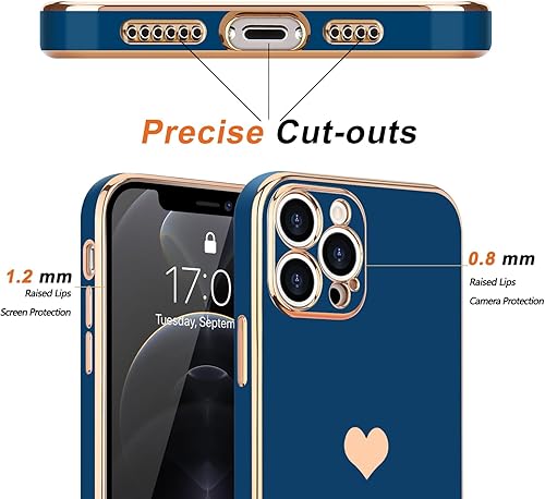 Miniatura 3 de Teageo Funda compatible con iPhone 12 Pro para niñas y mujeres, lindo diseño de corazón de amor, cubierta trasera suave, protección de cámara