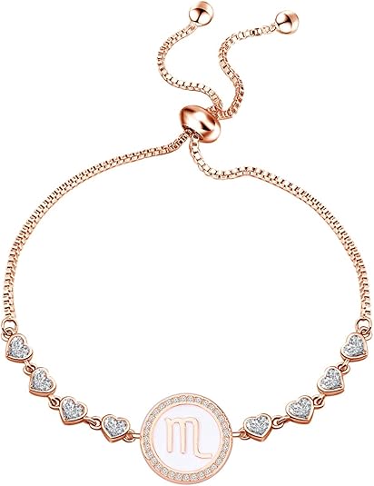 TGBJE Rose Gold Zodiac Sign Adjustable Bracelet Birthday Gift for Women Girls Zodiac Bracelet 12 Constellation Bracelet