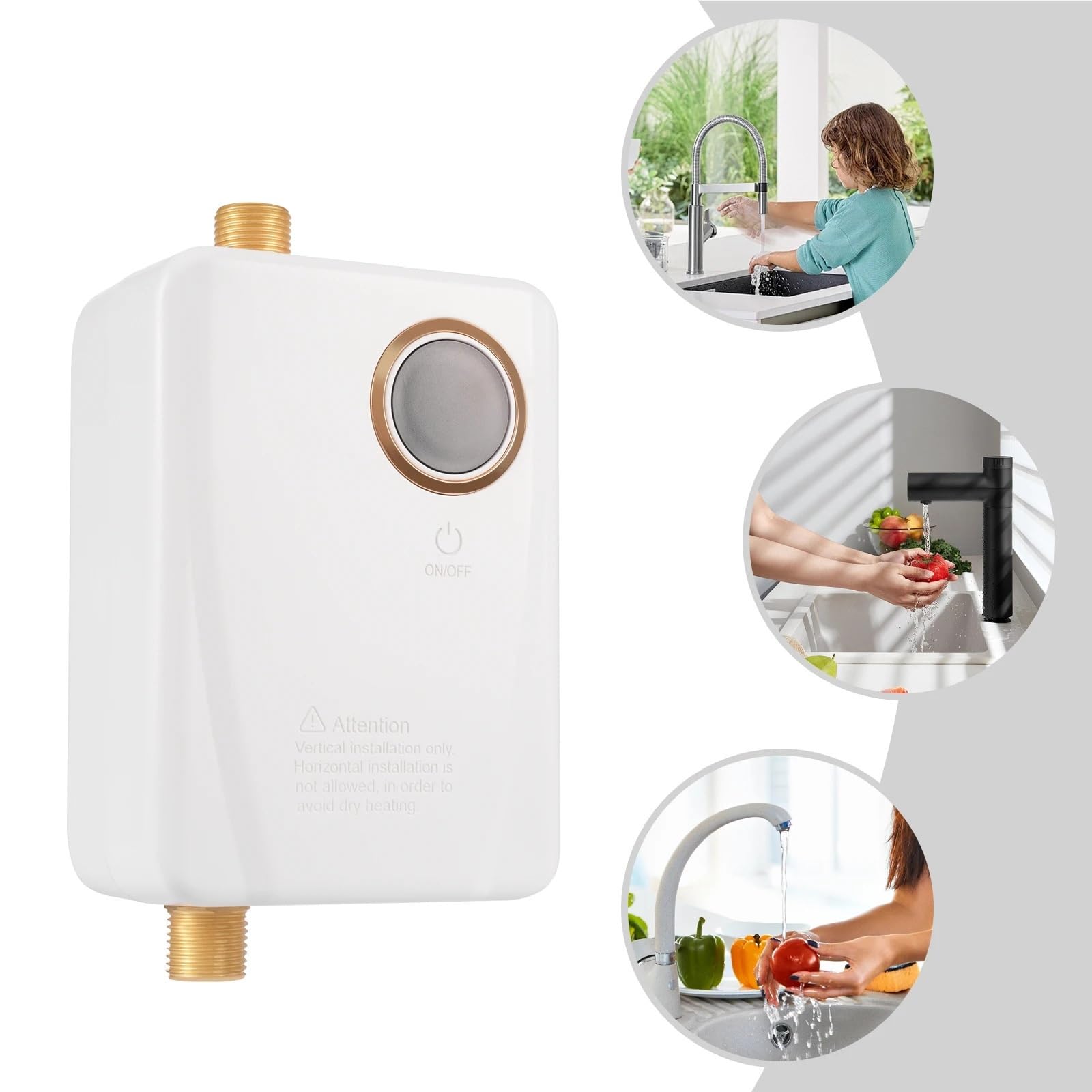 Podgrzewacz wody ze stali nierdzewnej o mocy 3000 W, czarno-biało-czerwony, z funkcją natychmiastowego podgrzewania, montowany na ścianie, do domów i szkół Codzienne gospodarstwo domowe(Nero)