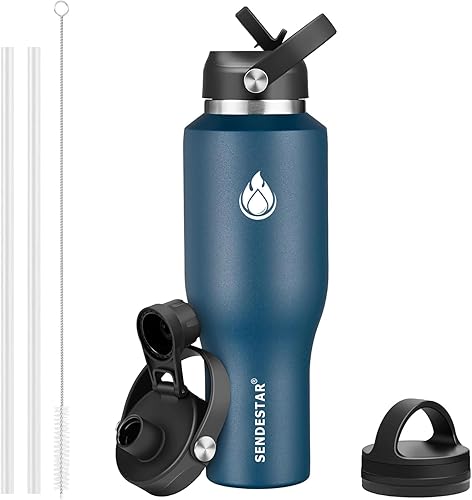 SENDESTAR Botella de agua de acero inoxidable de 40 onzas (fría durante 48 horas, caliente durante 24 horas), botella aislada al vacío de doble