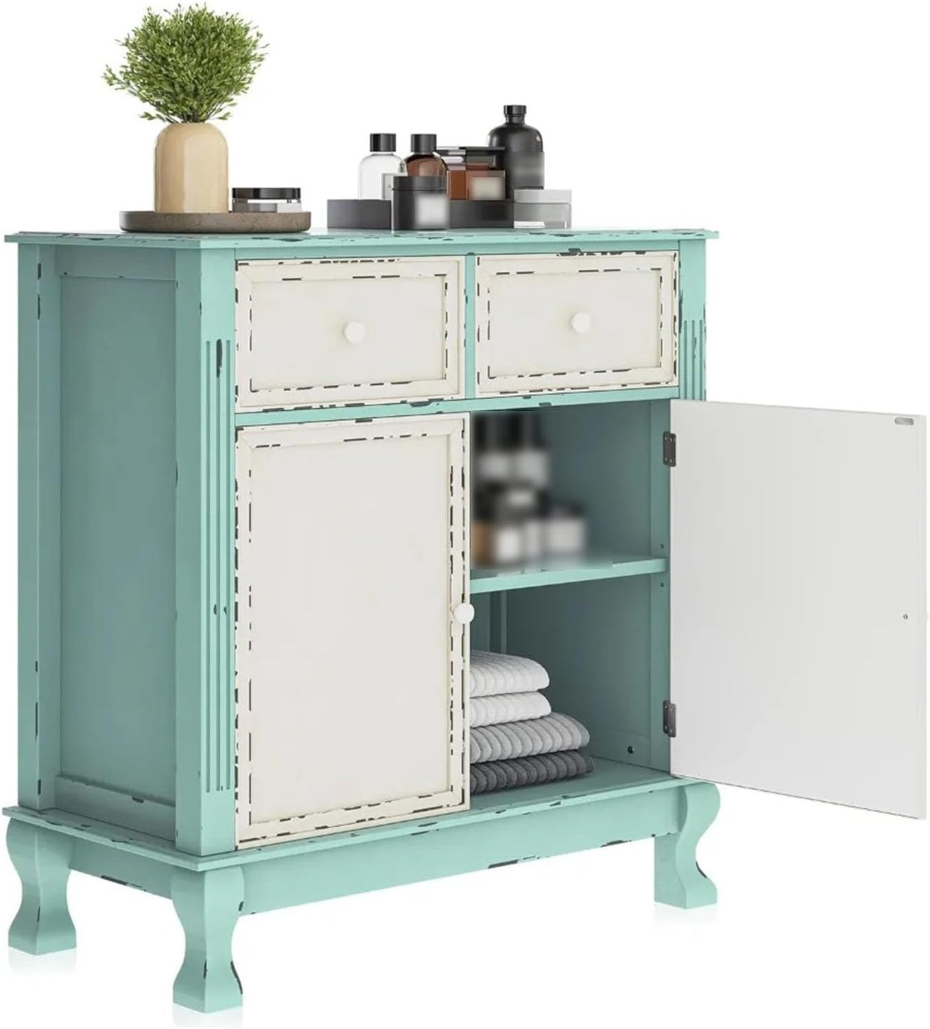 Sideboard Cabinet Wood Entryway Sideboard Cabinet, Antique Farmhouse Vintage Traditional Accent Storage Chest, with Drawer & Adjustable Shelf, Two Tone Living Room Decor Console Coffee Table