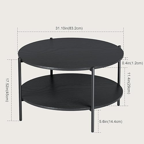 Miniatura 3 de Mesa auxiliar redonda, mesas circulares modernas de doble capa de 31 pulgadas, mesa de centro pequeña con estante de almacenamiento abierto, mesa