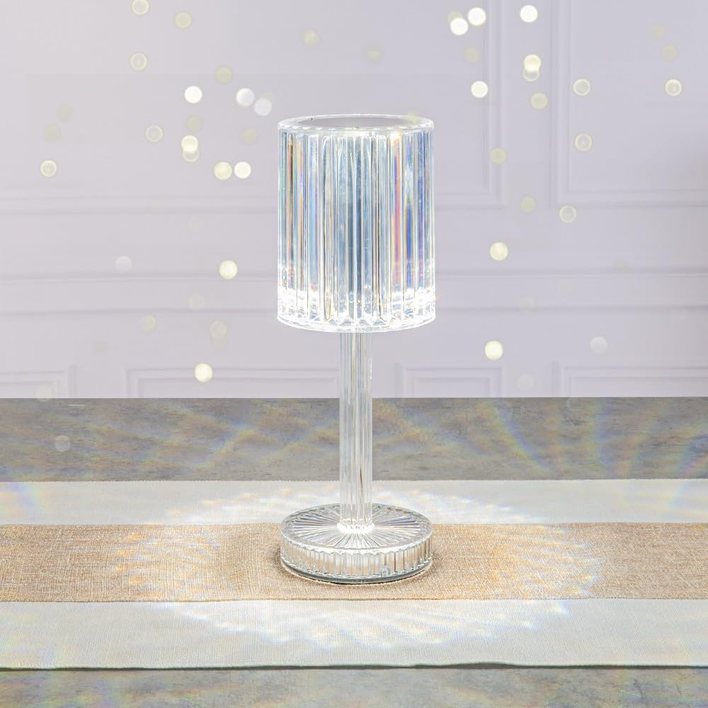 Lampada Da Tavolo Diamantata LED Ricaricabile – Effetto Cristallo Trasparente Con 3 Colori (Calda, Naturale, Fredda) – Touch E USB