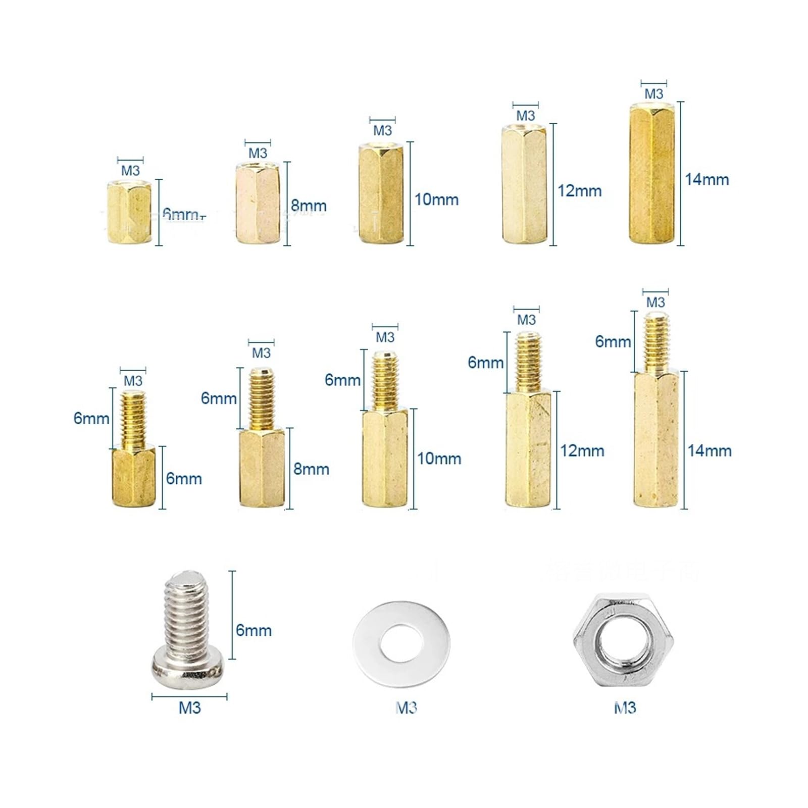 910pcs M3 Spacer Hex Spacer Sleeves Board/Boards Male Female Threaded Standoffs Screws Nuts Brass Hex Screw Nut Assortment Kit for Motherboard - Image 2
