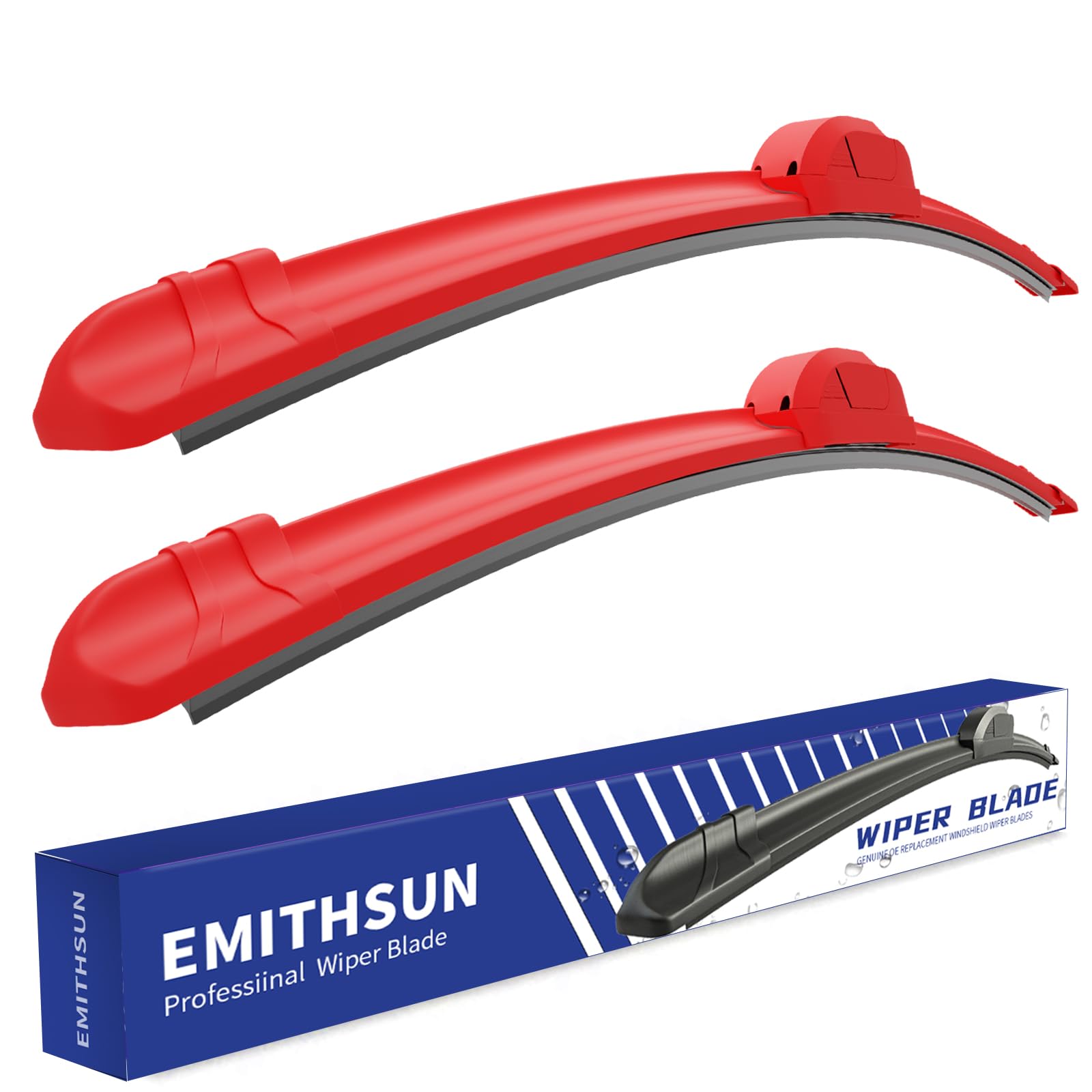 OEM QUALITY 26" + 20" Premium All-Seasons Durable Stable And Quiet Red Windshield Wiper Blades (Set of 2), EB-2620