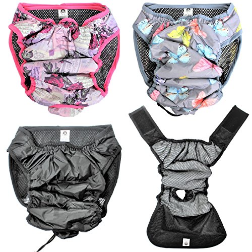Image of Leak Proof Waterproof Cat Dog Diapers Female Washable Reusable Absorbent Pad Padding Lined for Small Medium Large Pets (XXXL: Waist 24 inch - 30 inch, Pink Roses)