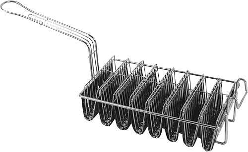 TrueCraftware Cesta de tacos de grado comercial con capacidad para 8 conchas para freidora, cesta para tacos con asa de agarre