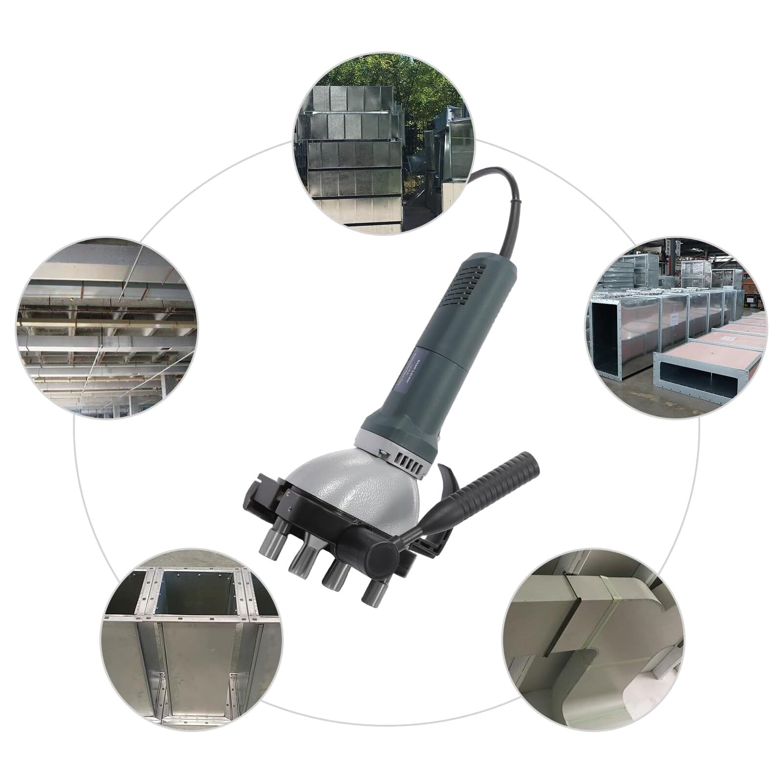 Máquina selladora de bordes de tuberías redondas y cuadradas, compactador de conductos de aire de 1400 W con caja de transporte, máquina prensadora de bordes de conductos eléctrica portátil(Thickness: