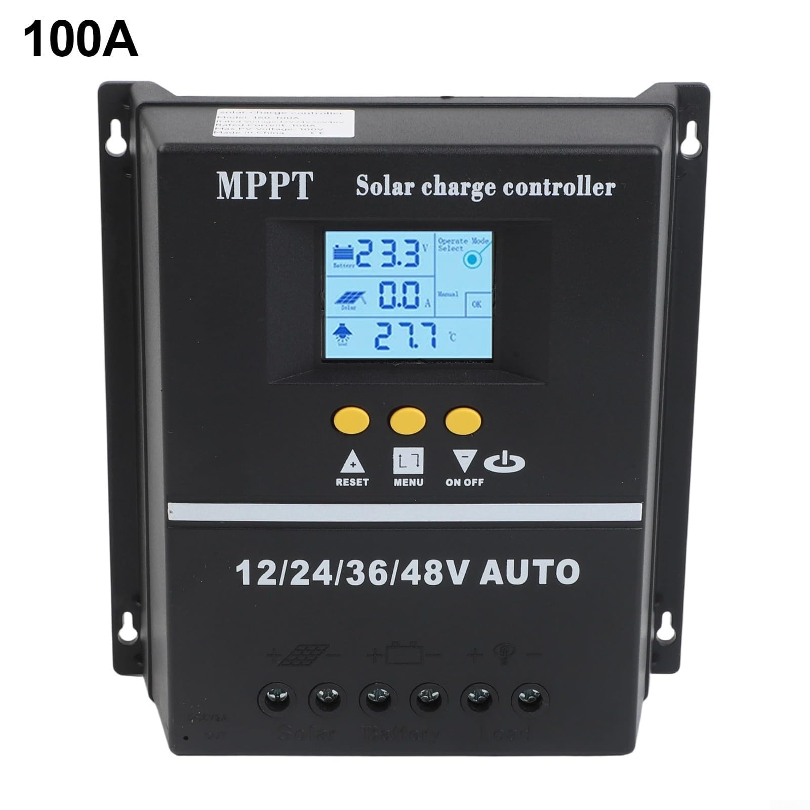 Regolatore di carica solare MPPT da 100 A, con display LCD trasparente, per batterie da 12 V, 24 V, 36 V, 48 V e modalità multiple (100 A)