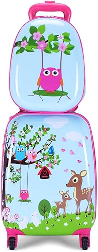 GYMAX Juego de equipaje de mano para niños, maleta con ruedas de 12 y 16 pulgadas, 2 piezas