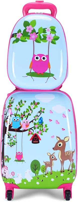 GYMAX Juego de equipaje de mano para niños, valija con ruedas de 12 y 16 pulgadas, 2 piezas