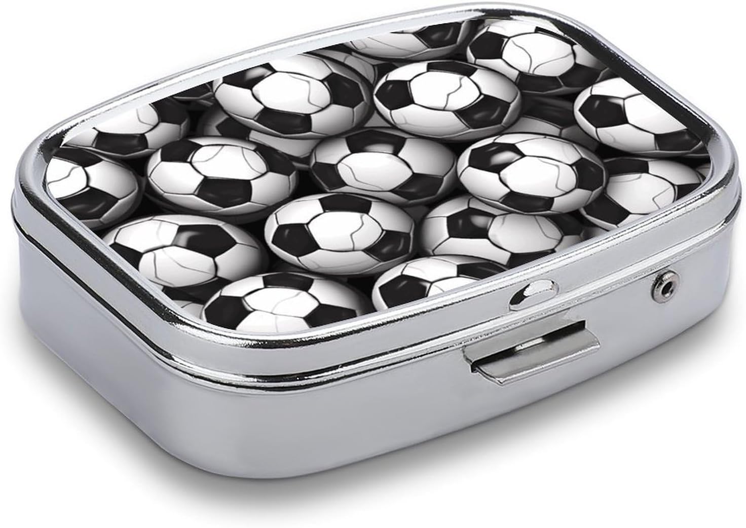 Black and White Soccer Ball Pattern Square Pill Case, Metal Pill Organizer image 3