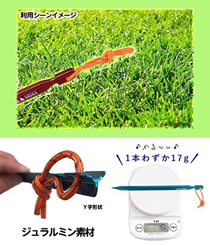 ERDEX ペグ 30cm 20本セット 収納袋付 レインボー 軽量ジュラルミン製 Y字ペグ テント タープ キャンプ アウトドア テント反射ひも 30センチ Y字 収納袋 軽量 (30) 3枚目