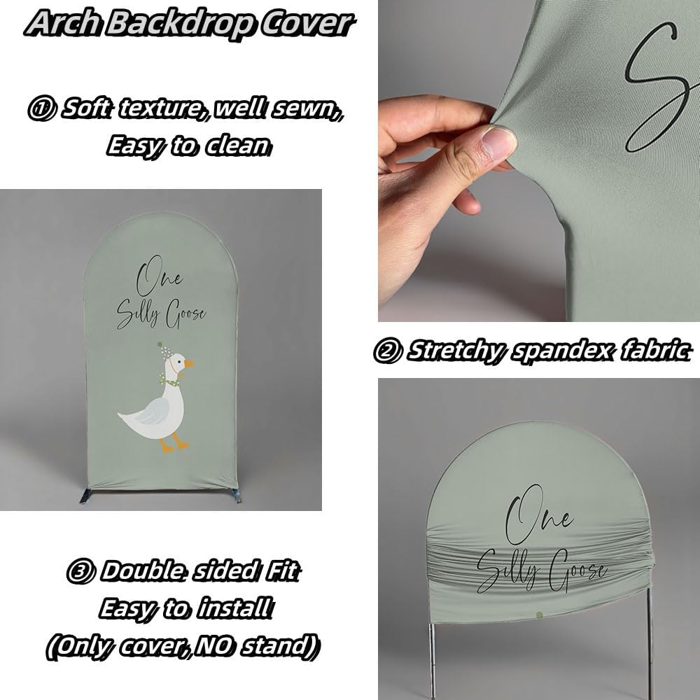 Arch Backdrop Cover for One Silly Goose Baby Shower Arch Stand Stretchy Cover First Goose Kids 1st Birthday Party Fiesta Decorations (7.2x4ft Cover,992)