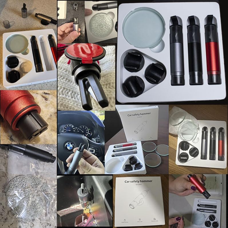 SKINNYON 3-Pack Car Safety Hammer Seatbelt Cutter, 2026 Upgraded Transparent Lid Window Breaker Seatbelt Cutter Underwater, 2 in 1 Emergency Keychains car Window Breaker Tool, New Car Accessories