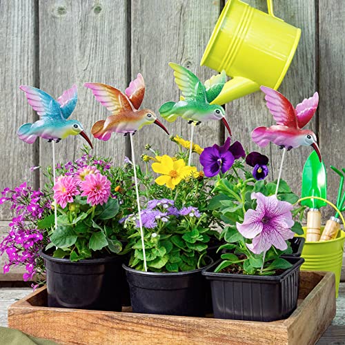 4 Pcs Hummingbird Garden Metal Stakes Set, 14 Inch Tall Hummingbird Garden Stakes Decor, Outdoor Garden Decor, Metal Bird Decorative Garden Stakes, For Lawn Pathway Patio Plant Pot Flower Bed (Bird) #TOP5