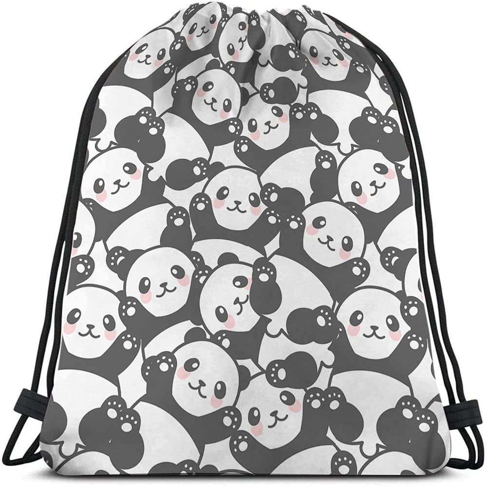 Beabes Smile Panda Drawstring Bags Backpack Bag Decorative Cute Little Lovely Animal Pattern Funny Happy Nature Sport Gym Sack Drawstring Bag String